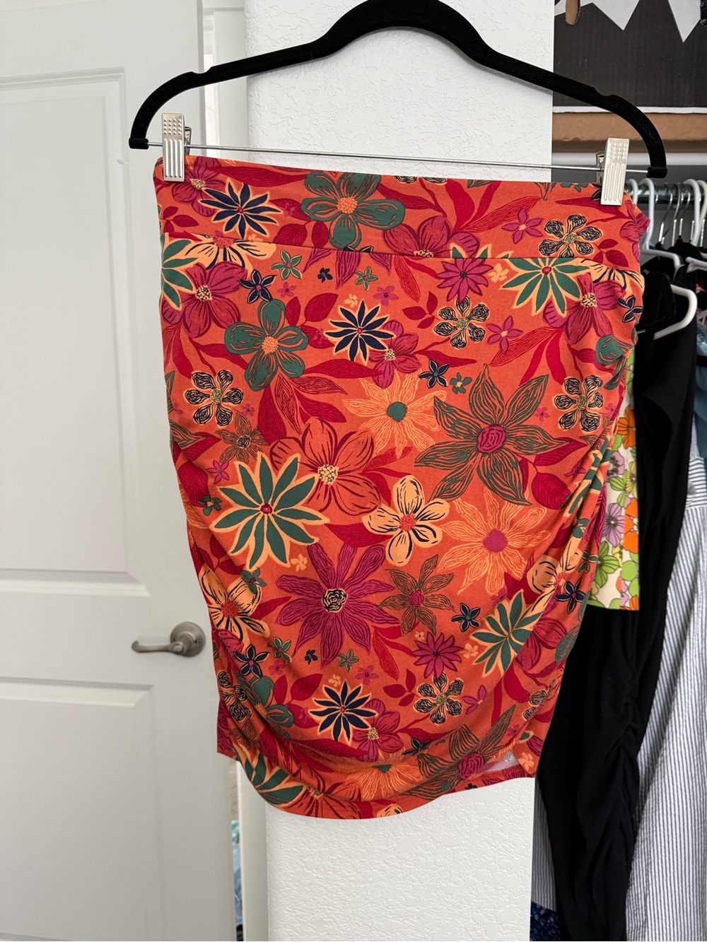 🧡 Free People Orange Floral Skirt with Green and Pink Accents
